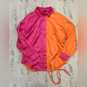 Open back button down two colored shirt